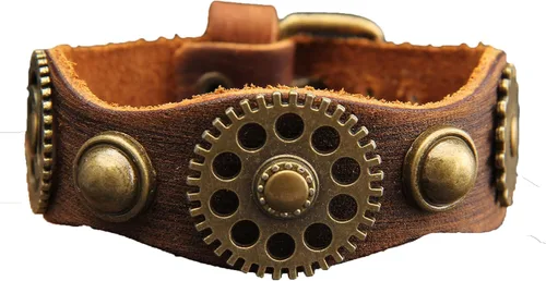 Vista 15 de Pulsera de cuero para hombre, brazaletes de cuero punk, pulsera de cuero negro para mujer