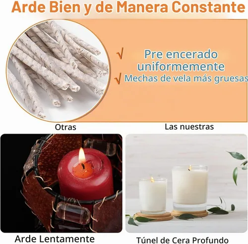 Vista 3 de 100 unidades de mechas CD 2 para velas de soja, mecha de vela encerada de 6 pulgadas con base