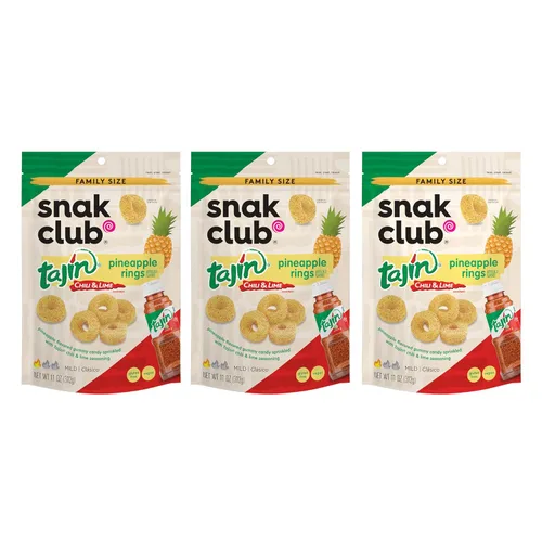 Vista 11 de Snak Club Tajin Anillos de Manzana, Bocadillos Gomosos Dulces y Sabrosos, Tamaño de Aperitivo de 2.5oz, 12