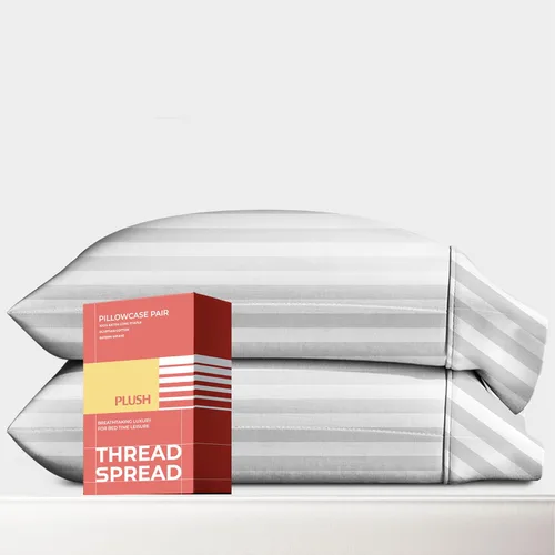 Vista 14 de Thread Spread Fundas de Almohada de Algodón Egipcio 100% Tamaño Estándar/Queen Juego de 2 - Fundas de Almohada Beige Satén de Lujo con Cuenta