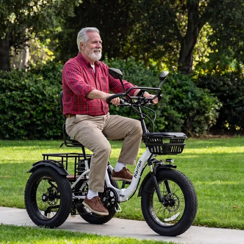 Vista 8 de NARRAK Triciclo eléctrico para adultos, triciclo eléctrico plegable con neumáticos gruesos, bicicletas eléctricas de 3 ruedas, pico de 1350 W
