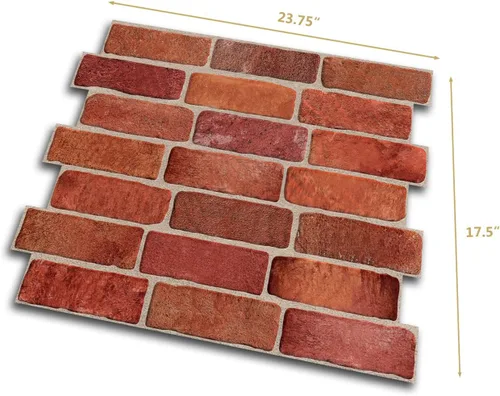 Vista 5 de Retro-Art Paneles de pared 3D, paquete de 10, ladrillo viejo en rojo, PVC, 17.5 x 23.75 pulgadas, cubre 28.86 pies cuadrados 572OR