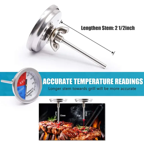 Vista 3 de Criditpid Termómetro de barbacoa de 2 pulgadas, medidor de temperatura, termómetro para parrilla de carbón, ahumador, cocina de carne, termómetro