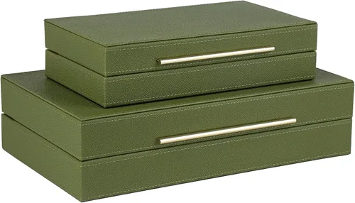 Vista 15 de HofferRuffer Juego de 2 cajas decorativas de piel sintética, organizador de accesorios grande de recuerdos, organizador de joyas con tapa con Negro