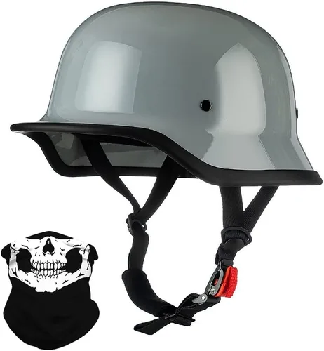 Vista 10 de Medio casco de motocicleta alemana vintage, aprobado por DOT, para adultos, hombres y mujeres, casco retro abierto, con hebilla ajustable