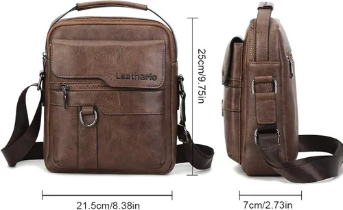 Vista 2 de Leathario Bolso cruzado de cuero para hombre bolso pequeño de mensajero para hombre bolso de hombro para hombre mochila de viaje paquete de trabajo