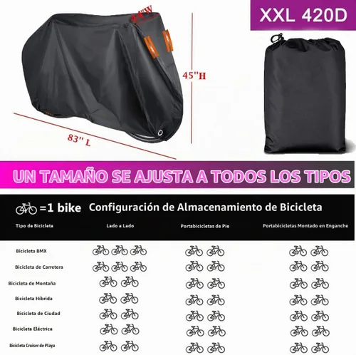 Vista 4 de Funda para bicicleta para 1, 2 o 3 bicicletas, funda impermeable para bicicleta, fundas de almacenamiento al aire libre para bicicleta XL XXL 420D