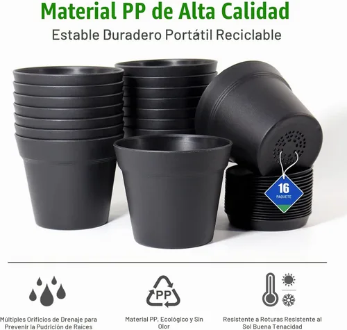 Vista 7 de WOUSIWER Paquete de 16 macetas de plástico de 6 pulgadas para macetas de interior, resistentes y elegantes de 6 pulgadas para plantas