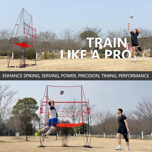 Vista 4 de 2-in-1 Volleyball Practice Net Station with Patented 5-Height (6'6'' to 8'), Heavy Duty Training System for Hitting Spiking Serving, Backyard Indoor