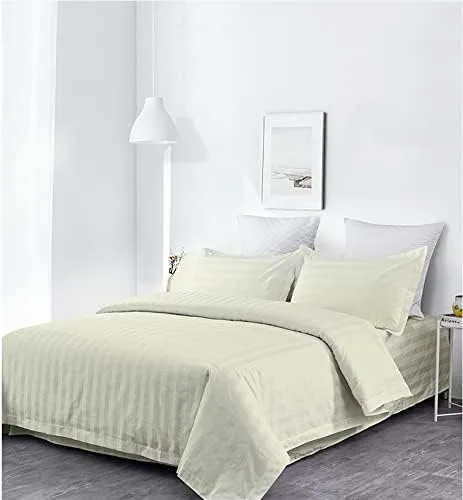 Vista 4 de Lasin Bedding, Juego de sábanas bajeras de 100 % algodón súper suave, a rayas, tamaño King, color rosa