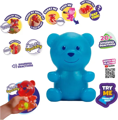 Vista 7 de Eolo Juguetes - Gummymals Blue. Mascota interactiva súper blanda estilo oso de gomita con más de 20 sonidos y reacciones para niños de 4 años