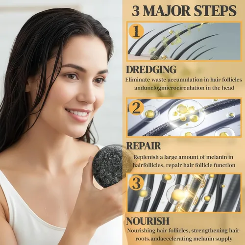 Vista 5 de 2 barras inversas de cabello gris, jabones de champú natural para oscurecer el cabello, jabón negro para cobertura de cabello gris, limpieza