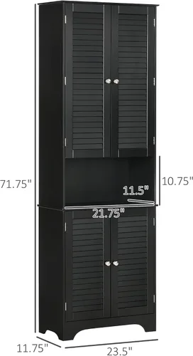 Vista 7 de HOMCOM Armario de almacenamiento alto y estrecho para baño con puertas y estantes ajustables, gabinete de lino independiente con 2 armarios