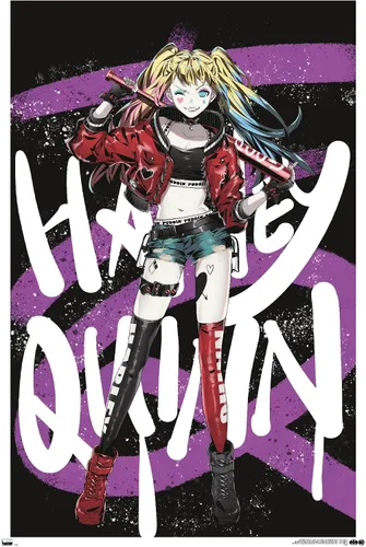 Vista 12 de Trends International DC Comics - Póster de pared de anime Harley Quinn, 14.725 x 22.375 pulgadas, versión enmarcada de madera de granero
