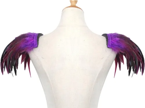 Vista 8 de L'VOW Correa de hombro gótica de plumas reales naturales para Halloween, carnaval, paquete de 2