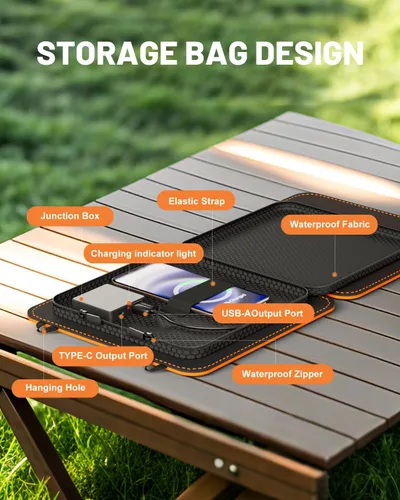 Vista 5 de SOLUPUP Paneles Solares, Cargador Solar Pequeño de 10W con USB-A de 5V y USB-C de Carga Rápida IPX5 Impermeable Plegable Panel Solar Portátil