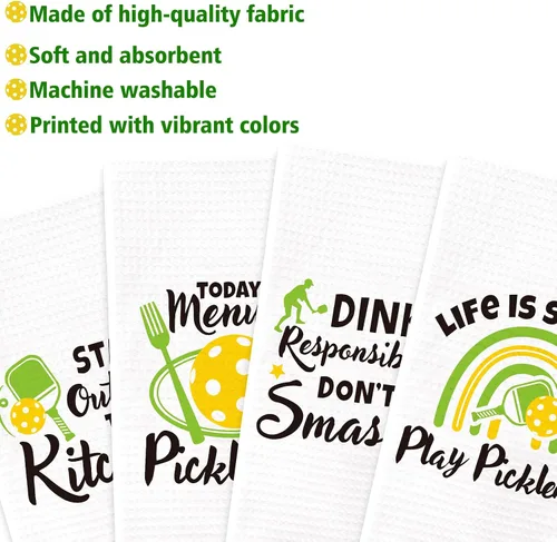 Vista 2 de Vansolinne Juego de 4 toallas de cocina de regalo de Pickleball para Navidad, juego de 4 paños de cocina, juego de toallas de mano de cocina