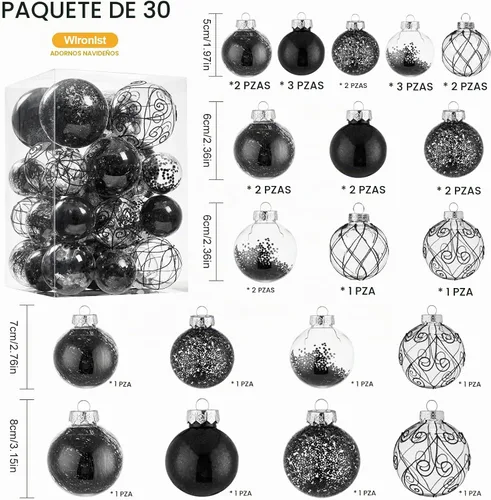 Vista 2 de Wironlst Adornos de bola de Navidad inastillables de plástico transparente grande, juego de bolas decorativas con relleno delicado