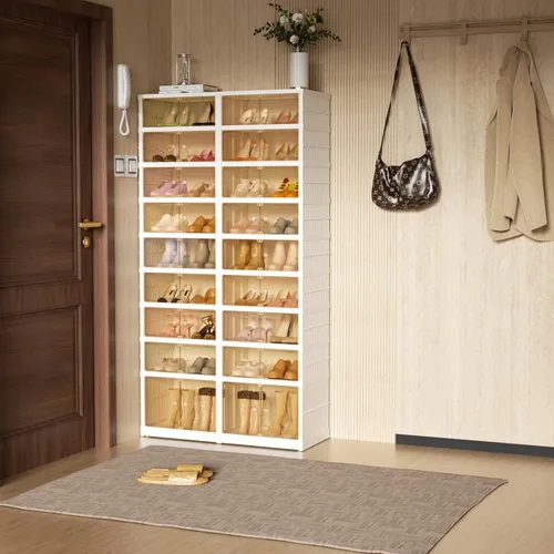 Vista 8 de Organizador de zapatero portátil de 9 niveles para clóset, contenedores de calzado de 36 pares, caja de almacenamiento de zapatos de plástico