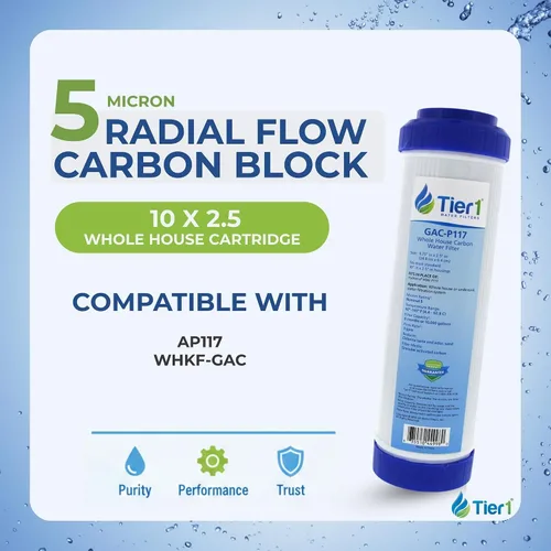Vista 2 de Tier1 Filtro de agua de 5 micras de 10 x 2.5 pulgadas Cartucho de bloque de carbón activado granular para toda la casa Reemplazo para Aqua-Pure