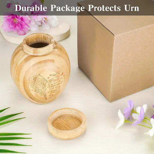 Vista 5 de SOITIS Urnas pequeñas para cenizas humanas: Urna biodegradable de bambú natural de 4.3 pulgadas, mini urnas para cenizas humanas, urnas de recuerdo