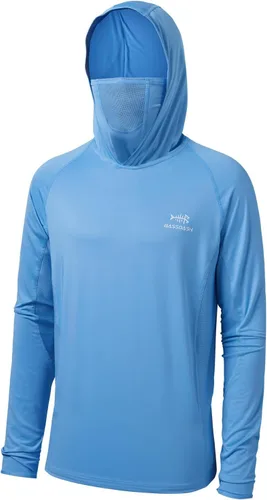 Vista 13 de Bassdash UPF 50+ Camisa de pesca de manga larga para hombre con máscara y pasamontañas UV para el cuello Verde Aqua
