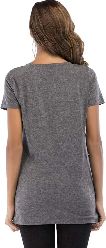 Vista 5 de YAKER - Blusa de manga corta para mujer, cuello redondo, suelta, holgada, para mujer