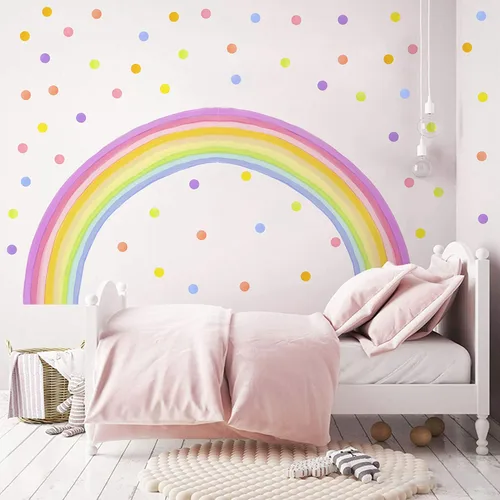 Vista 7 de Calcomanía de pared de arcoíris extragrande de 84 x 42 pulgadas, calcomanías de pared de lunares arcoíris coloridos, calcomanías de pared de arco