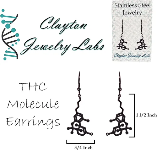 Vista 3 de THC Tetrahidrocannabinol - Pendientes colgantes de acero inoxidable con molécula de marihuana