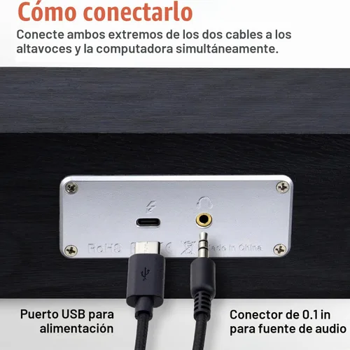 Vista 5 de MICA Altavoces de computadora, barra de sonido de computadora con cable, mini barra de sonido de madera, altavoces de PC alimentados por USB de Negro