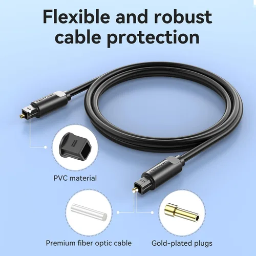 Vista 6 de VENTION Cable de audio óptico digital de 6.6 pies, cable de audio Toslink de fibra S/PDIF para Blu-ray CD DVD, barra de sonido, Smart TV, cine