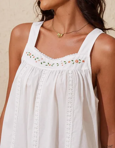 Vista 3 de YOZLY - Camisones de algodón sin mangas para mujer, camisón de tanque de noche con bolsillos A-Solid Blanco