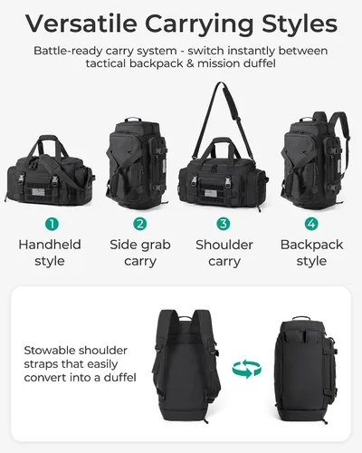 Vista 4 de BAGSMART Bolsa táctica de gimnasio para hombres, bolsa de lona de 22 litros para viajes con compartimento para zapatos, mochila táctica 4 en 1