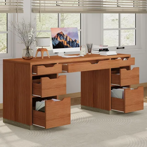 Vista 8 de MaverickFurni Office Desk with Drawers, 54 Inch Computer Desk with 7 Drawers for Bedroom, Small Executive Desk with Stoarge Drawers for Work Study