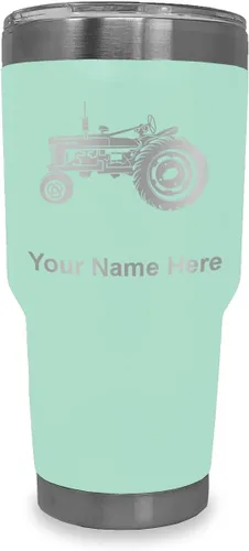 Vista 11 de LaserGram Vaso aislado al vacío de 20 onzas, Old Farm Tractor, grabado personalizado incluido (negro)