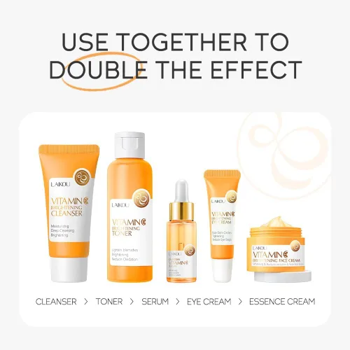 Vista 6 de Set de cuidado de la piel con vitamina C, kit hidratante para el cuidado de la piel de la cara con limpiador facial, suero facial, crema facial