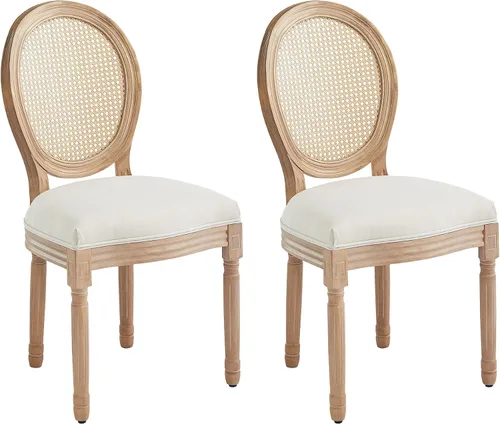 Vista 17 de Juego de 2 sillas de comedor de ratán, sillas de comedor de estilo francés rústico de mediados de siglo, sillas de comedor de acento estilo granja