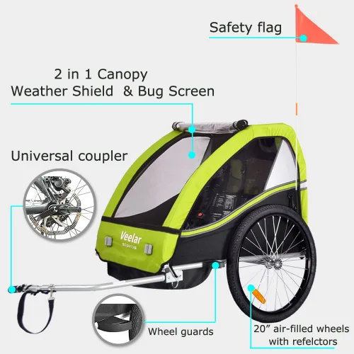 Vista 2 de Veelar - Remolque de bicicleta deportiva para 1 o 2 niños pequeños, portabicicletas