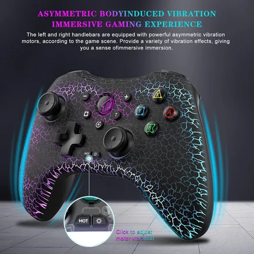Vista 6 de Joso Controlador móvil para juegos para iPhone, Android, PC, Nintendo Switch, PS4, con luz LED, vibración dualgiroscopio de 6 ejesprogramación
