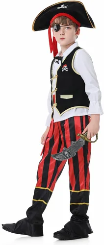 Vista 8 de Antbutler Disfraz de pirata para niños, disfraz de pirata para niños, disfraz de pirata de Halloween, disfraz de cosplay para niños de 3 a 12 años