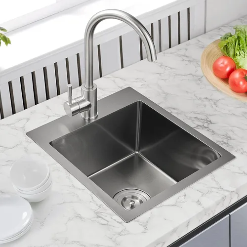Vista 15 de Fregadero de barra empotrable de 13 × 15 pulgadas negro - Fregadero de cocina pequeño de montaje superior de un solo cuenco, hecho a mano de acero