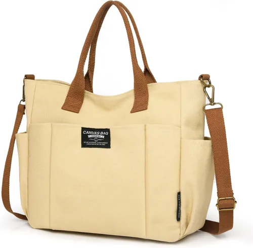 Vista 4 de Bolso bandolera de lona con cremallera - Bolso bandolera Hobo para mujer