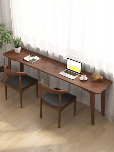Vista 2 de LAKIQ Escritorio de madera maciza de pino, moderno, rectangular, para oficina en casa, mesa de trabajo, escritorio para computadora, mesa de Natural