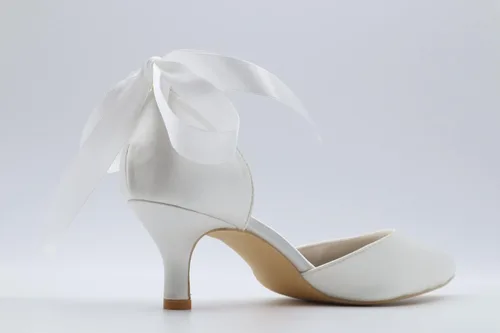 Vista 5 de Pointed Toe Pearl Satin Wedding Shoes for Bride Low Heel Bridal Shoes for Women Satin Heels Prom Party Shoes 1608-28