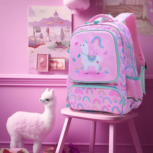 Vista 5 de Moonmo Mochila para niños para estudiantes de primaria, bolsa impermeable para preescolar, rosado, Mochila escolar