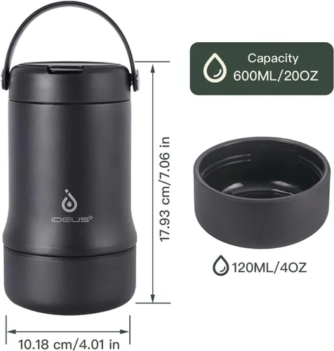 Vista 5 de Ideus Termo de sopa con cuchara plegable y cuenco de 20 onzas, lonchera Bento todo en uno aislada de acero inoxidable a prueba de fugas, contenedor