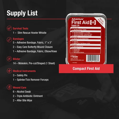 Vista 6 de Adventure Medical Kits Primeros auxilios, 0.5 estaño, rojo (paquete de 2) Stylish Hinged-Lid Tin Includes Die-Cut Moleskin for Blisters Plus