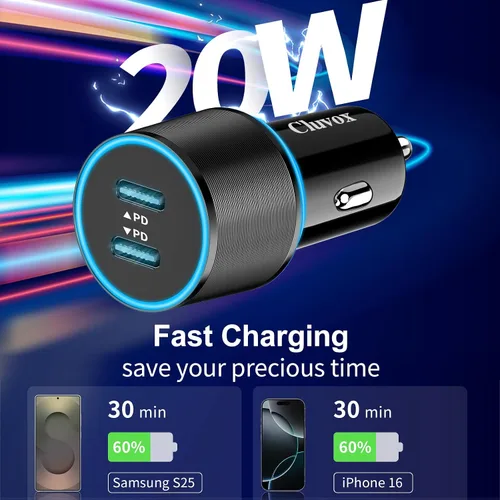 Vista 3 de Paquete de 6 cargadores de coche USB C, carga rápida de 40 W para iPhone 17/16 Pro Max/Plus/16 SE/15/14, Samsung Galaxy S25