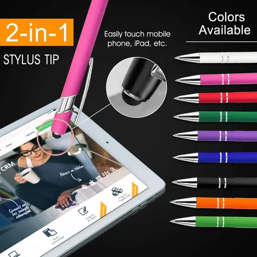 Vista 7 de Aolun Bolígrafo personalizado, bolígrafo grabado personalizado con lápiz capacitivo, 12 unidades, metal suave al tacto, introduce el nombre, Naranja