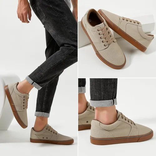 Vista 4 de BENPAO Zapatos casuales blancos para hombre, zapatillas de deporte de moda negras para hombres, zapatos de lona con cordones